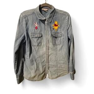 Medium Disney Winnie the Pooh and piglet denim snap button up long sleeve shirt